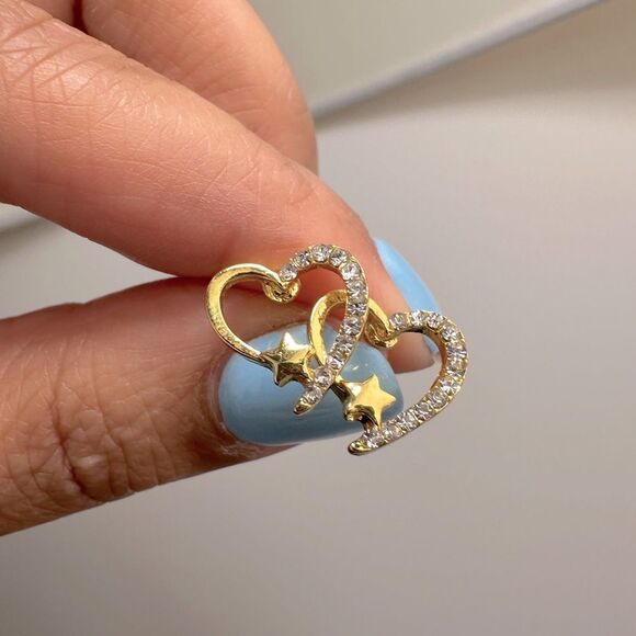 Gold Heart Star Stud Earrings - Picture 3 of 4